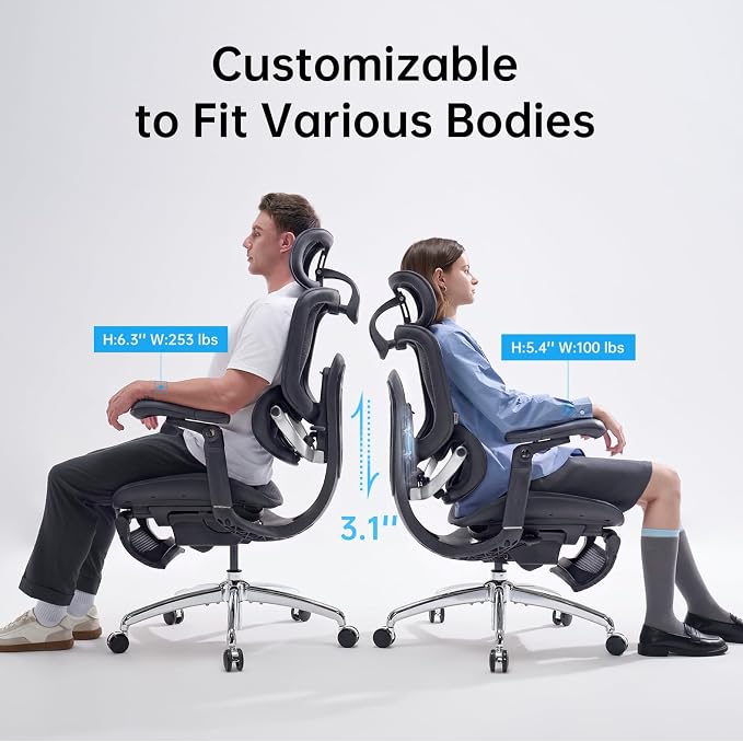 SIHOO Doro C300 Pro V2 Ergonomic Office Chair with Footrest, 2 Packs, Black | Full-Body Adaptive Support, 8D Armrests & Breathable Mesh, Comfy High Back Computer Desk Chair for Long Hours, 135° Recline