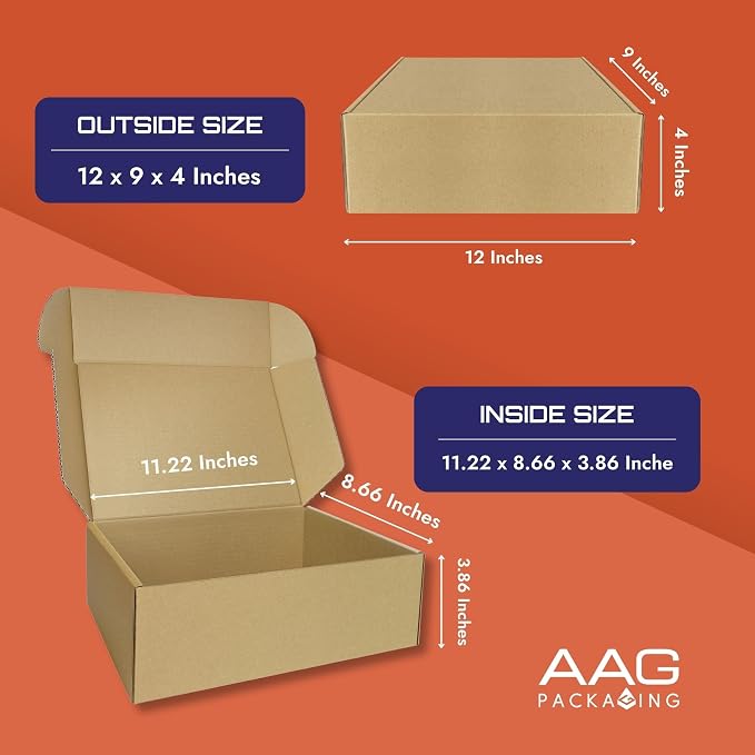Corrugated Shipping Box Mailers, Kraft Brown, Triple-Layer Board Secure Slot Closure (Brown, 12"x9"x4" / Set of 10)