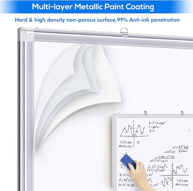 Maxtek White Board Dry Erase 72x40, Large Magnetic Whiteboard Wall Mounted | Giant Foldable Aluminum Presentation Wall-Mounted Marker Board with a Long Pen Tray for School, Classroom, Office, and Home