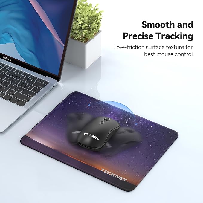 TECKNET Mouse Pad with Durable Anti-fray Stitching, Small Mousepad Galaxy | Anti-slip Rubber Base, Ultra-smooth Surface, Waterproof Material, Gaming Mouse Mat for Laptop for Laser and Optical Mice