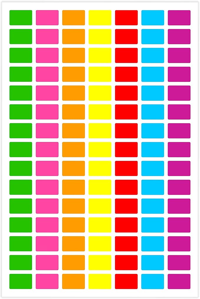 PARLAIM Pack of 1575 Square Color Coding Labels,1/2" x 3/4" Rectangular Stickers in 7 Colors Rectangle Folder File Labels