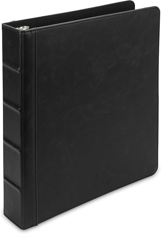Samsill Vintage Leather 3 Ring Binder, Leather Organizer, Planner, 1.5 Inch, Letter Size 8.5 x 11, No Zipper, Black