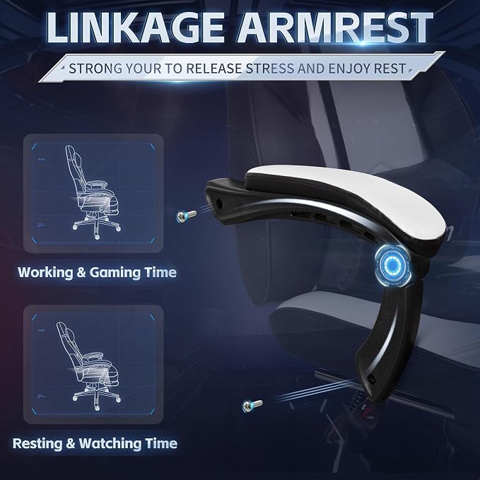 Video Gaming Chair for Adults, Computer Chair with Footrest and Ergonomic High Back, Big and Tall Gamer Chair with Massage Lumbar Support, 360° Swivel Height Adjustable Computer Chair, White