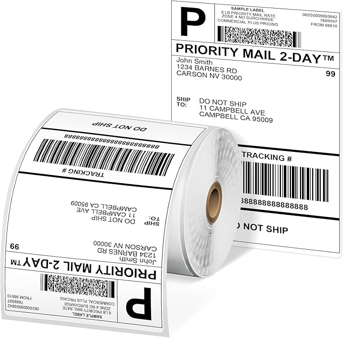 Phomemo Thermal Labels 4x6 for Shipping Packages, Direct Printer Label Paper 4x6 Shipping Labels Compatible with Rollo Zebra Brother MUNBYN Phomemo Nelko Omezizy, 250 pcs Shipping Seals Sticker