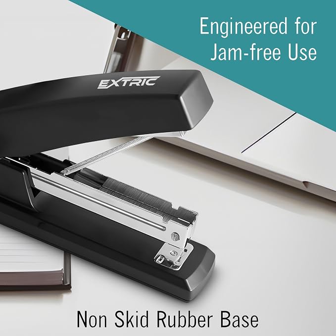 EXTRIC Staplers for Desk, Black Stapler Heavy Duty 3 PK 25 Sheet Capacity | Heavy Duty Desk Staplers with a 25 Sheet Capacity, Jam Resistant, Flat-Opening Design for Office or School