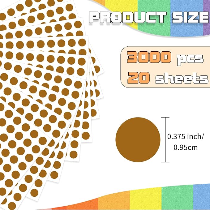 Starboling Dot Stickers - 3/8 Inch Brown Circle Labels, 3000pcs Writable Color Coding, Round Office Classroom Garage Sale Stickers