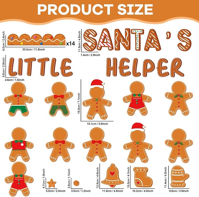 Christmas Bulletin Board Decoration Xmas Gingerbread Man Paper Cutouts DIY Photo Crafts Christmas Stocking Bulletin Board Set for Winter Holiday Classroom Wall Door Decor Home School Supplies