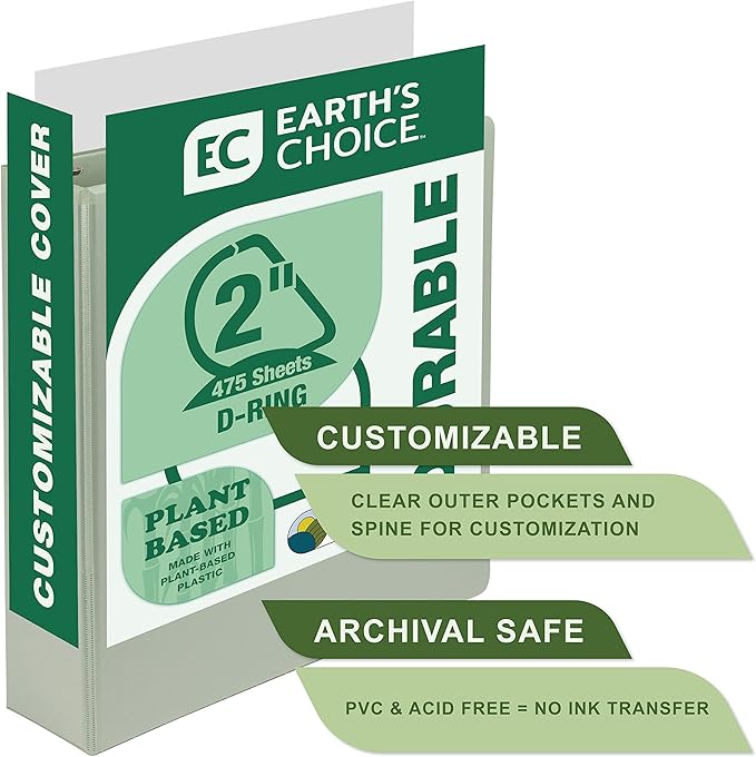 Samsill Plant-Based 2 Inch Durable D-Ring, View Binder, Eco-Friendly, USDA Certified Biobased, Single, Sage Green