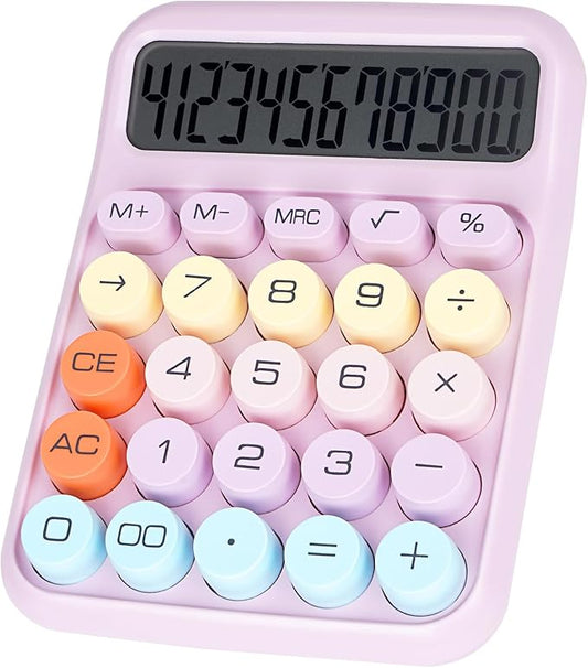 Mechanical Switch Calculator with Big Buttons, Calculators Desktop, 12 Digits, Large LCD Display, Desk Calculator, Cute Pink Calculators for Teachers Students Basic Office (Purple)