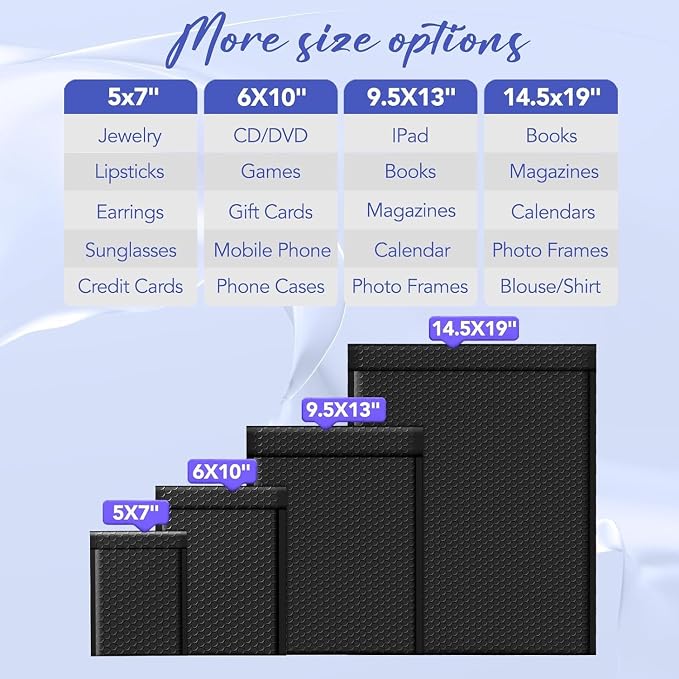 Fuxury Bubble Mailers Bulk 9.5x14.5" 250 Pack Black Large Padded Envelopes | Usable Size 9.5x13.5" Self Seal Bubble Envelopes Padded Mailers Shipping Bags for Mailing book Shirt Small Business #4
