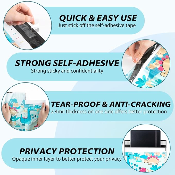 Oududianzi 100PCS Poly Mailers 10x13, Waterproof Shipping Bags, Thick Mailing Bags, Mailers Poly Bags, Shipping Envelopes, Cute Packaging Bags for Online and Offline Small business - Dinosaur