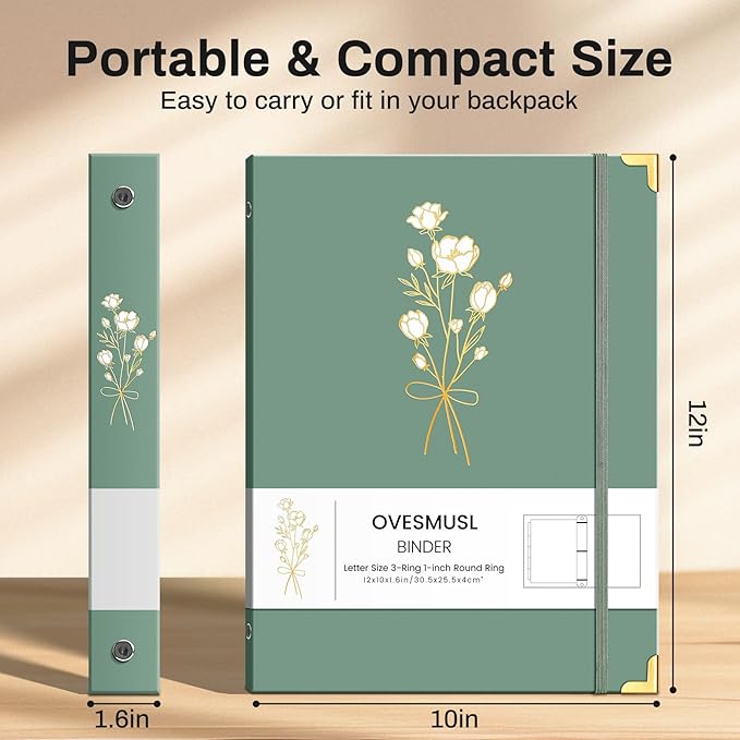 Aesthetic 3 Ring Binder 1 Inch Cute Three Round Rings Binders with Dividers Suitable for 8.5 x 11 Letter Size Paper Loose Leaf Binder with 2 Pockets for School Work