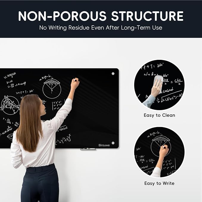 Magnetic Glass Blackboard - Frameless Dry Erase Board 48"x36" for Office, School & Home