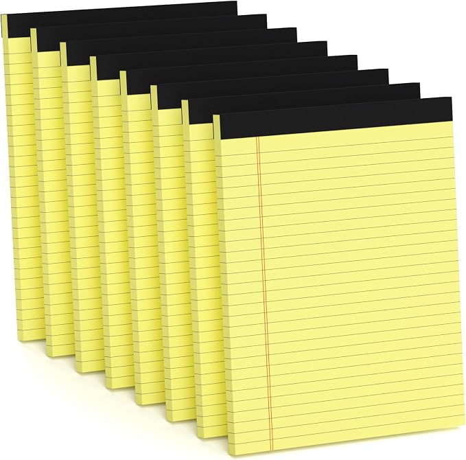 8 Pack Yellow Legal Pads 8.5x11 Wide Ruled, Note Pads 8.5 x 11 Lined Paper | Writing Pads Yellow Notepads 8.5x11 Notebook Paper for Work Legal Notepads Pads of Paper 30 Sheets per Legal Pad