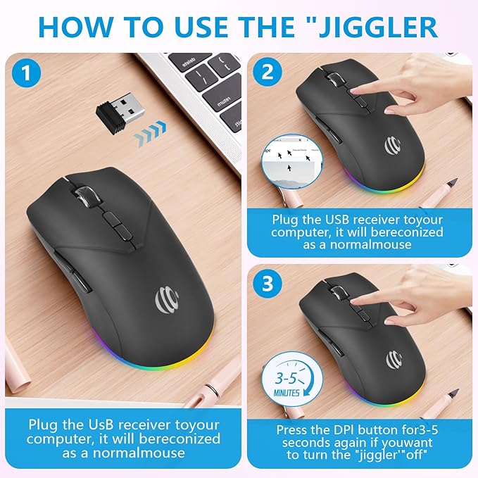 Wireless Bluetooth Mouse, Rechargeable USB Optical Mouse, 3 Adjustable DPI, LED Silent Dual Mode(Bluetooth 5.2 and 2.4G) Wireless Mouse for Laptop, PC, Mac，Ipad，Wide Compatibility. (Black)