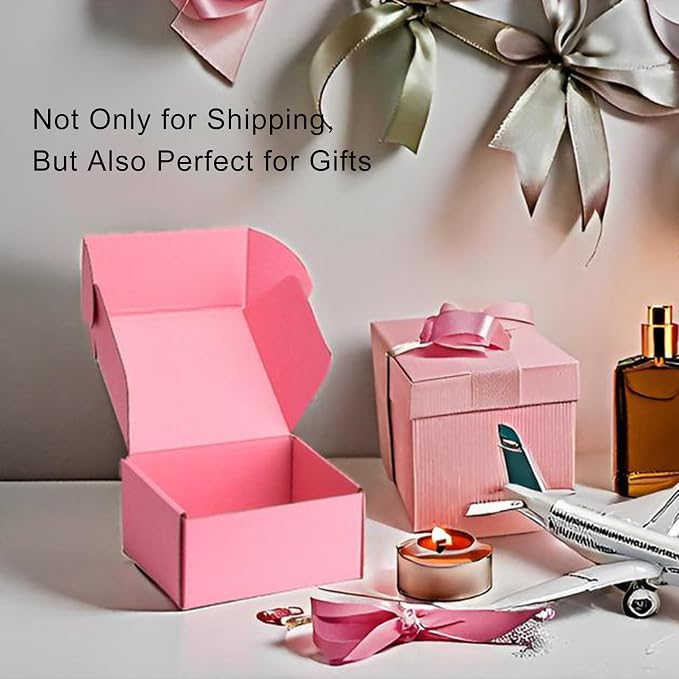 6x6x3 inch Pink Shipping Boxes for Small Business- Set of 25 | Sturdy ECT 32 Corrugated Cardboard Mailer Boxes, Easy Assemble for Packaging, Mailing, Gift Giving & Ecommerce Packing