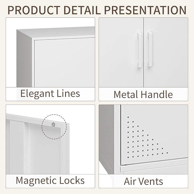 Metal Storage Cabinet,Storage Locker Cabinet with Shelves 2 Door Lockable Cabinet White Locking Tool File Cabinet Sideboard for Office, Garage, Bathroom