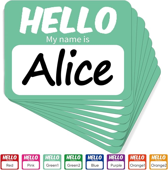 256 Pcs Name Tags Sticker 3"x2.5" Hello My Name is Stickers, Light Green Name Labels Adhesive Identification Name Badges for School, Office, Meeting, Family Parties, Mailing