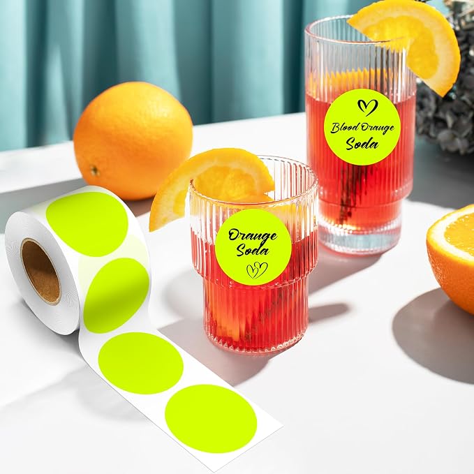 PARLAIM 2 Inch Round Adhesive Color-Code Dot Stickers,4Rolls/2000 per Rolls dots Label Dispenser Box, Circle Stickers Label Inch Coding Labels (Fluorescent Yellow)