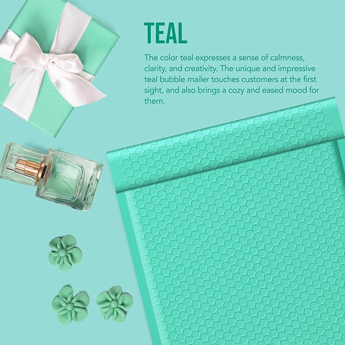 Fuxury 250 Pack Teal Bubble Mailers 10.5x16 Inch, Self Seal Padded Envelopes Waterproof Mailing Envelopes Bubble Padded Cushioning Mailer for Packaging, Small Business Large #5