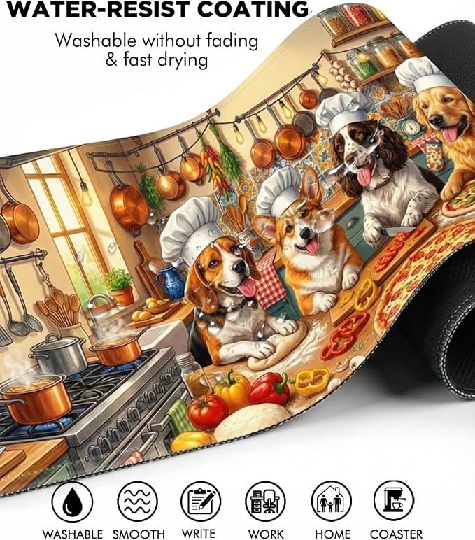 Mouse Pad, Desk Mat, 31.5x11.8in Large Mousepad, Puppy Kitchen | Desk Pad with Stitched Edge & Rubber Non-Slip Bottom, Gaming Mouse Pad, Extended Mousepad for Home, Office