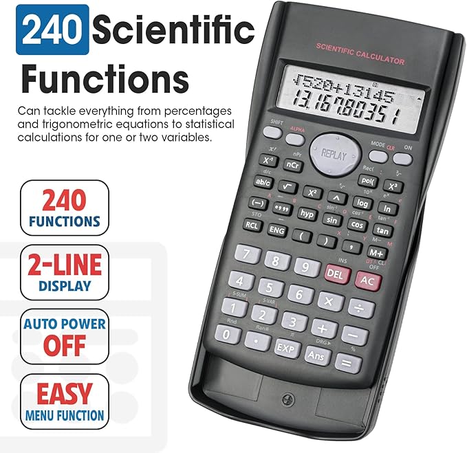 24 Pack Scientific Calculators Bulk, 2-Line Large Screen Display 240 Functions Scientific Calculators for Students, Math Algebra Fraction Calculator for High School College School