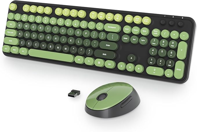 Wireless Keyboard and Mouse Set, Retro Typewriter Dark Green | 1600DPI Full Size With Number Pad & Mouse,Compatible With All Windows,Ideal For Computer, PC, Notebook, Laptop