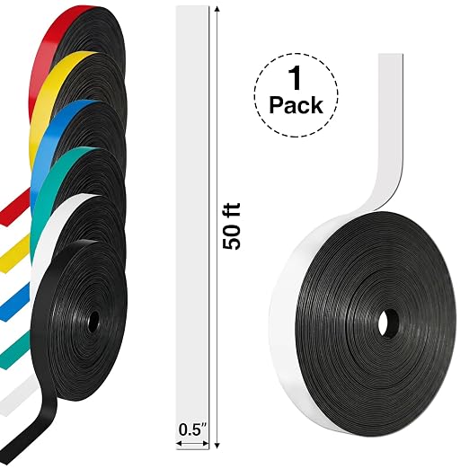 CHUNNIAO 0.5" x50' White Magnetic Tape Roll for Teacher Supplies,1/2" Magnet Strips