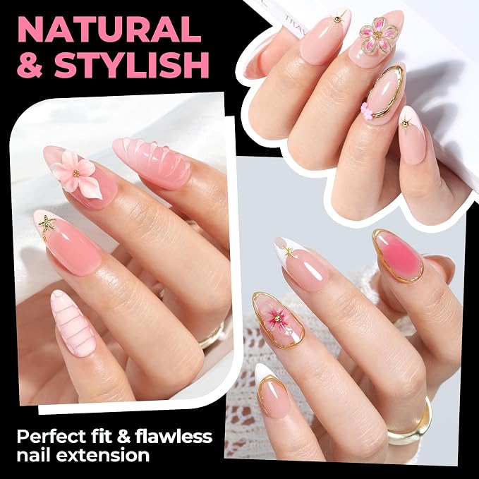 UNA GELLA Gel Nail Tips Almond Shape: 504pcs Half Cover Pre-Etched | Medium Almond Nail Tips Upgrade Soft Gel Matte Design for DIY Press On Nails Acrylic False Nails Tips 12 Sizes