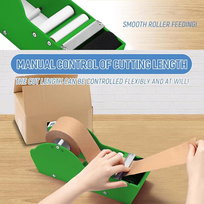 Water-Activated Tape Dispenser, Manual Kraft Gum Tape Dispenser, Green | Width Adjustable 1.18-3.15",Upgraded Stainless Steel Safety Blades, Light Weight & Portable Packing Tape Dispenser Set