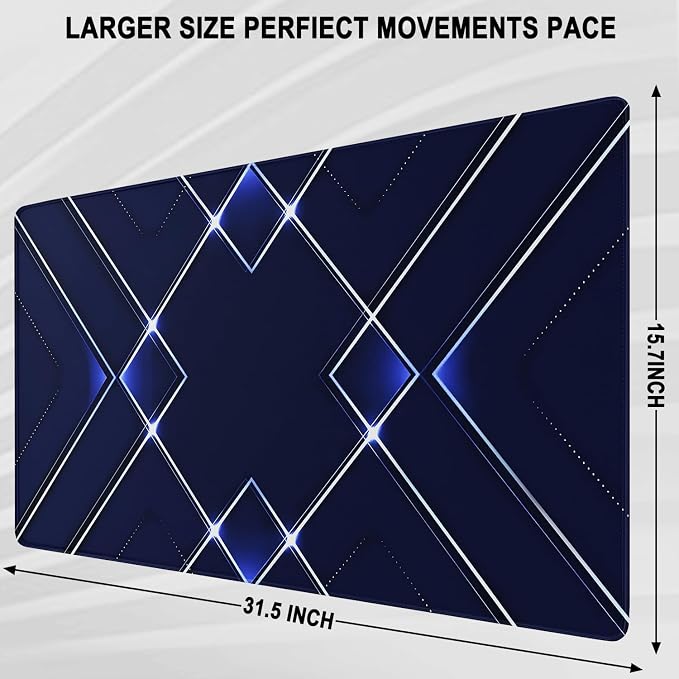 Gaming Mouse Pad, Water Resist Fabric XXL Large Extended Mousepad with Non-Slip Rubber Base, Stitched Edge, Computer Keyboard Mat for Gamer, Office, Home, 31.5" x 15.7", Blue White