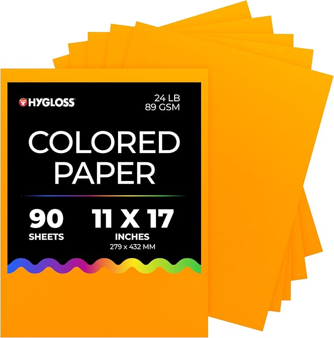 Hygloss Light Orange Colored Paper - 24 lb, 89 gsm, Acid-Free, Fade-Resistant, 11x17-Inch Ledger Size Color Copy Paper, 90 Sheets