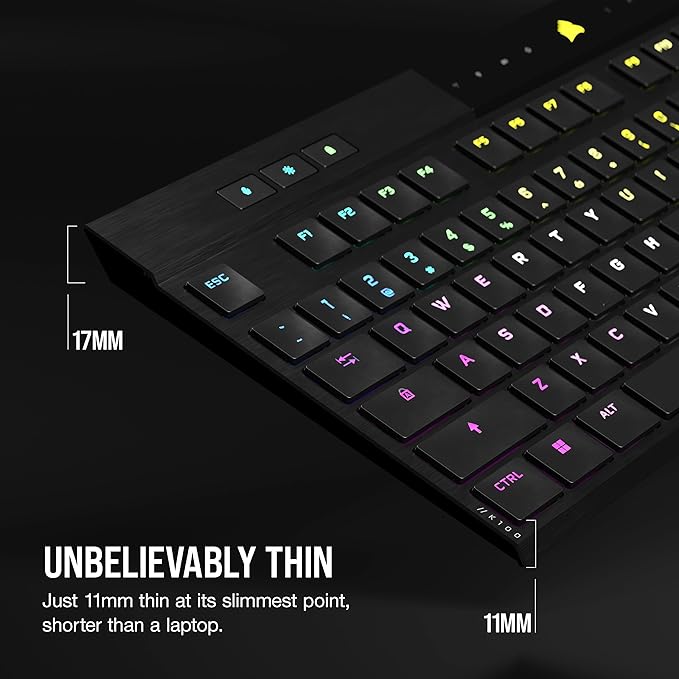 Corsair K100 AIR Wireless RGB Mechanical Gaming Keyboard - Ultra-Thin, Sub-1ms Slipstream, Low-Latency Bluetooth, Cherry MX Ultra Low Profile Keyswitches - NA Layout, QWERTY - Black