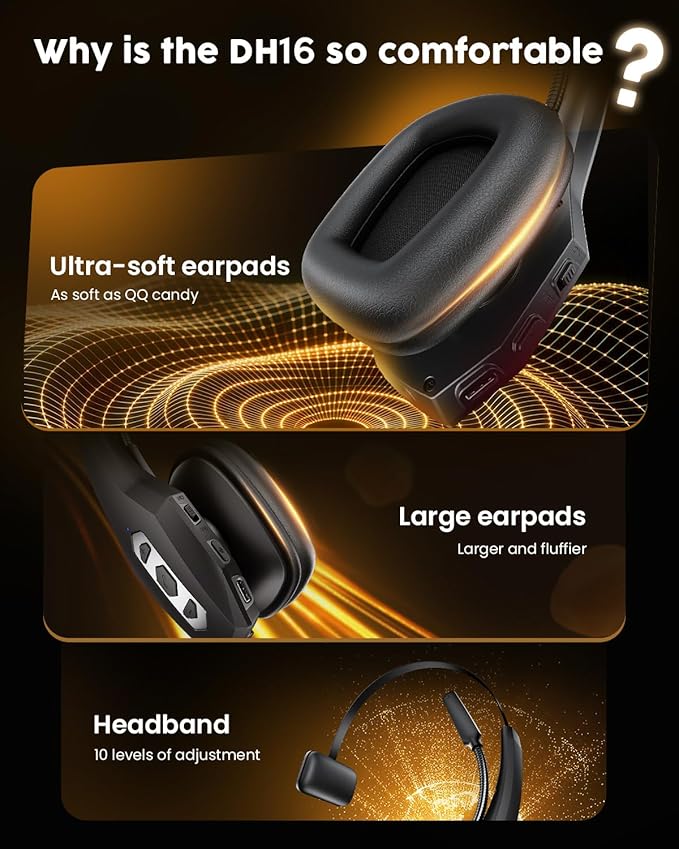 Trucker Bluetooth Headset with Charging Base, Wireless Hands-Free Headset with Noise Canceling Mic & Mute Button, 56Hrs Working Time PC Headsets for Cell Phones, Computer, Truck Driver