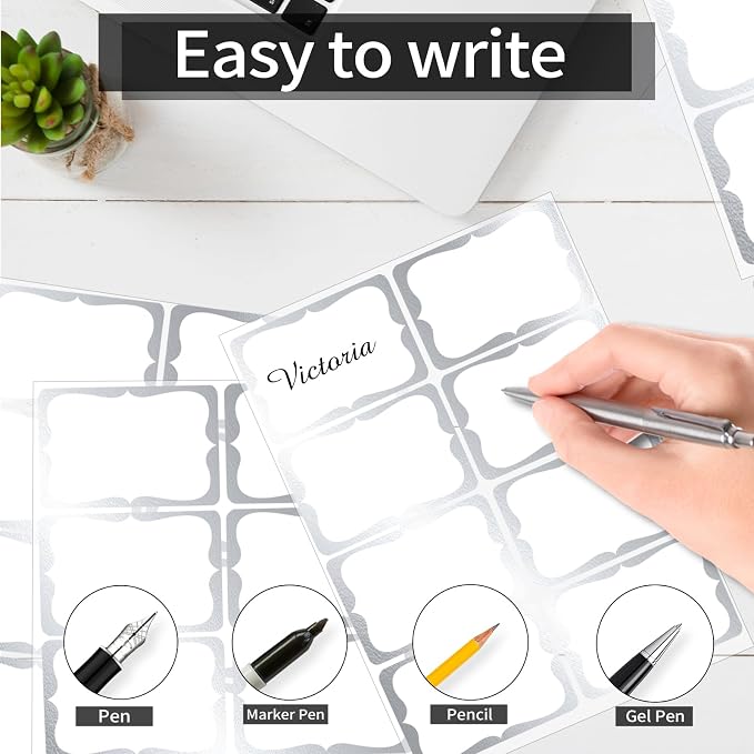 Starboling Name Tag Stickers, 200 Pcs 3"x2" Silver Plain Labels With Colorful Border for Office, Meeting, School and Home