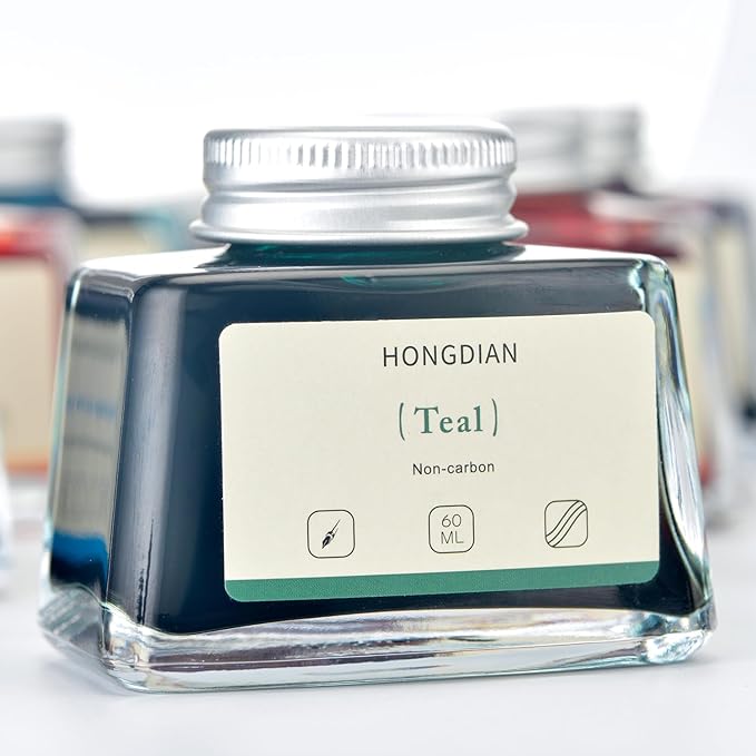 Hongdian Fountain Pen Bottled Ink Teal Color, 60ml Non Carbon Inkwell Bottle, Artist Calligraphy Ink