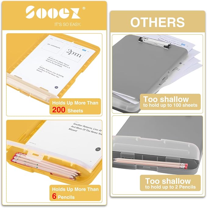 Sooez Clipboard with Storage, Clip Board 8.5 x 11 with Pen Holder, Plastic Organization Case Box for Letter Legal A4 Size Paper, Low Profile Clip, Nurses Teachers Must Haves, School & Office Supplies