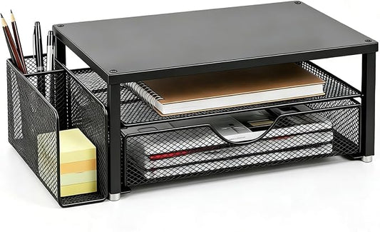 Spacrea Monitor Stand with Drawer and Pen Holder | Monitor Riser Desk Organization Desk Organizer and Accessories (Black)