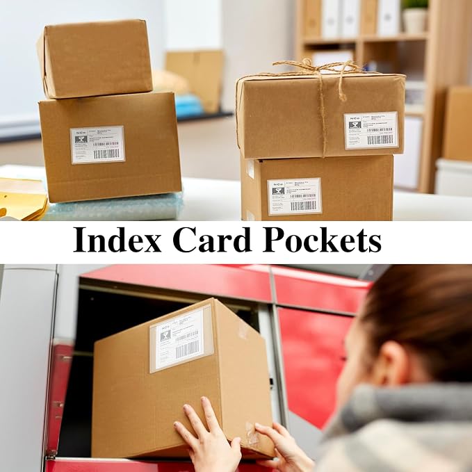 48 Pack Adhesive Index Card Holders, Clear 4 x 6 Label Pockets | Clear Pvc, Top Loading, Strong Adhesive, Fits Bins Shelves Totes, Reusable Labels, Dust And Splash Resistant