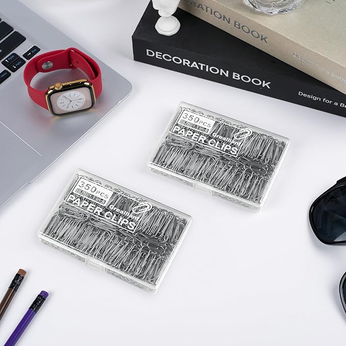700 PCS Paper Clips, Small Paper Clips for Paperwork, 2 Boxes of 350 PCS Each, Sturdy and Upgraded Plastic Boxes Well Packed, Easy to Use in Office, School and Home