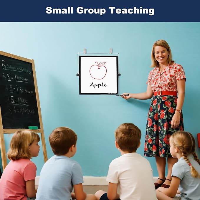 Small White Board - 10 X 10 Inches Black Framed Dry Erase Board | Magnetic Desktop Whiteboard Stand 360 Degrees Revolving Double Sided for Office, Home, School, with Hooks for Wall