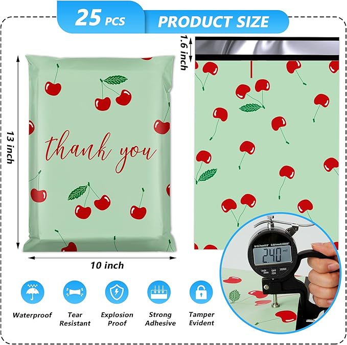 Thank You Poly Mailer 10x13 Inch 25 Pcs, Waterproof and Tear-Resistant Shipping Bags for Clothing, Strong Mailing Bags with Self-Seal, Cute Packaging Bags for Small Business - Cherry