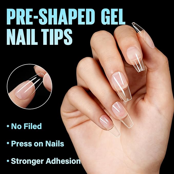 TOMICCA Medium Coffin Nail Tips, 504Pcs Half Matte Soft Acrylic Nail Tips, 12 Sizes Acrylic Pre-Shaped Nails, Full Cover False Nails for Extension Nail