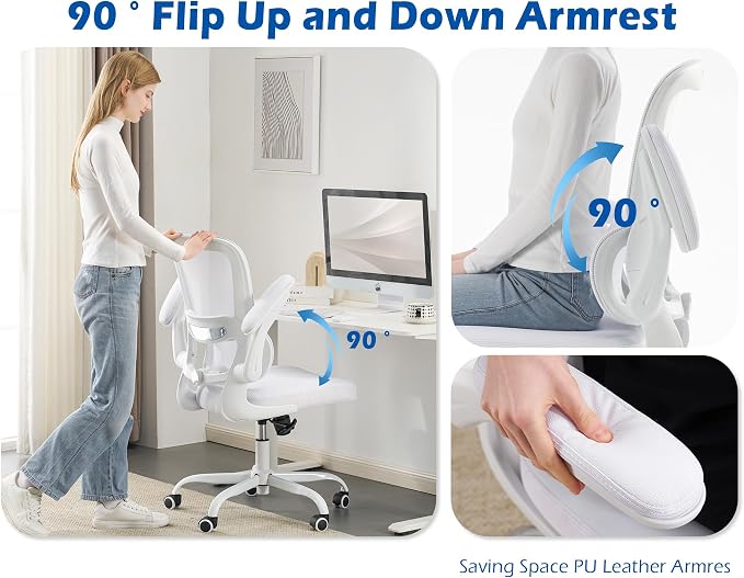 TRALT Ergonomic Office Chair Desk Chair with Adjustable Lumbar Support | Desk Chair Comfy with Flip-up Armrests Ergonomic Chair - Mesh Computer Chairs for Adults, 330lbs, PU Leather (White, 1)