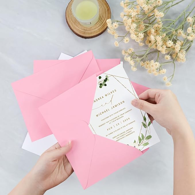 200 Pack A7 Envelopes, Pink Greeting Card Envelopes Self Seal, 5.24 x 7.24 in Envelopes for Birthday Graduation Baby Shower Wedding Invitation Cards