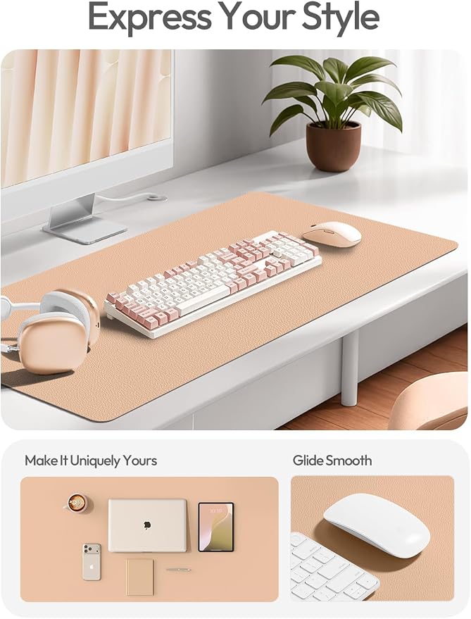 YSAGi Leather Desk Protector, Office Mat, Large Mouse Mat, Non-Slip PU Leather Blotter, Laptop Desk Mat, Waterproof Writing Pad for Office and Home(Latte, 42" x 17.2")