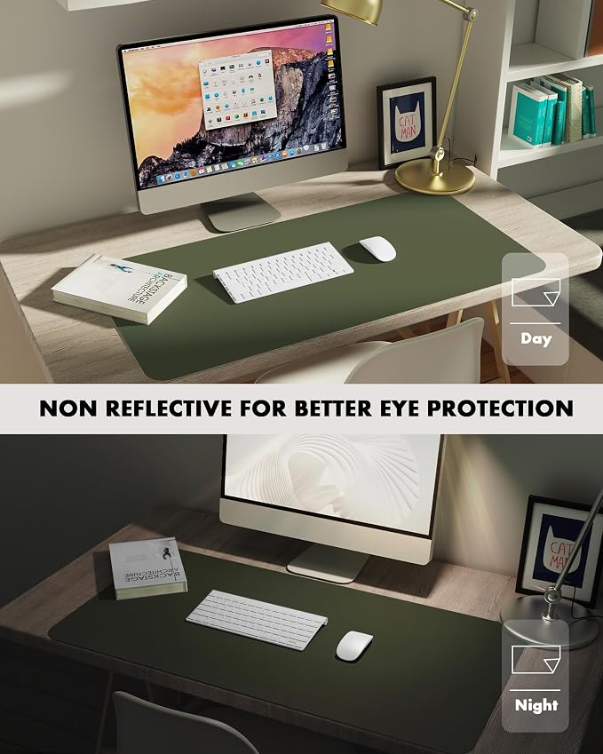 YSAGi Double-Sided Desk Pad, 35.4"x17" Leather Desk Mat, Eco Cork Desk Pad Protector,Large Mouse Pad,Waterproof Desk Blotter for Office/Home (Dark Green/Cork)