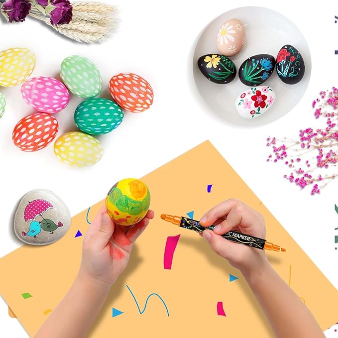 Betem 48 Colors Dual Tip Acrylic Paint Pens Markers, Fabric Decorating Kits Premium Water-Based Acrylic Paint Markers for Fabric, Rock, Wood, Glass, Eggs, Canvas, Ceramic, Easter Basket Stuffers