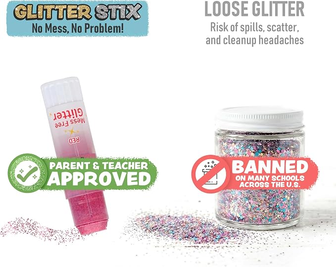 Glitter Stix 96-Pack Mess-Free Glitter Sticks - Bulk Classroom Set, 8 Each of 12 Colors, Solid Shimmer Topcoat for Coloring Pages, Crafts & Art Projects, No Loose Glitter or Glue, Pairs with Kwik Stix