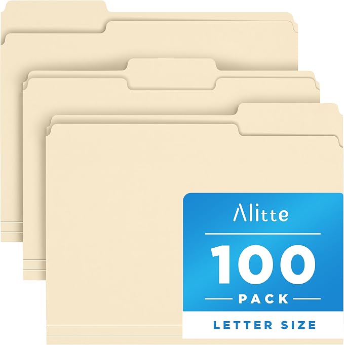 Manila Folders 8.5 x 11, Letter Size 100-Pack - File Folders for Documents 1/3-Cut Tabs, Assorted Positions, Folder Organizer for Home, Office or Classroom | Bulk Pack, Made in USA